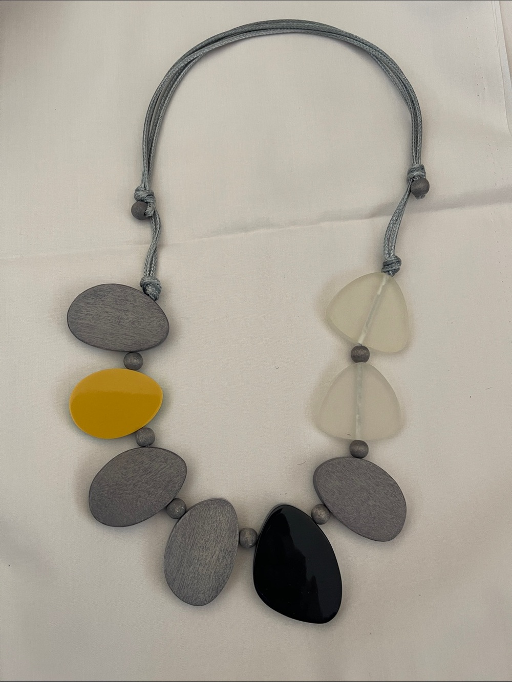 Contemporary Mixed Bead Necklace in Yellow, Black and Gray